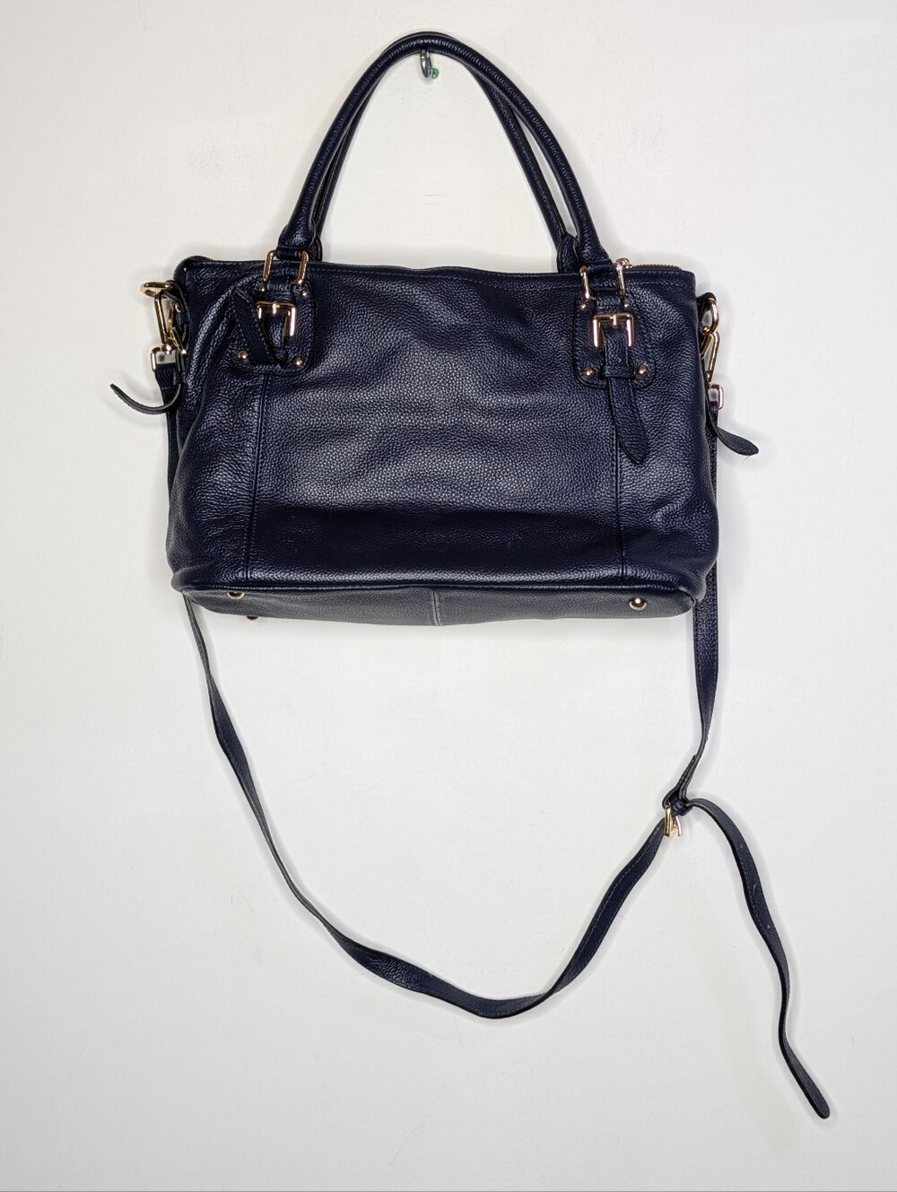 Kattee Blue Pebbled Leather Gold Accent Convertible Crossbody Shoulder Bag